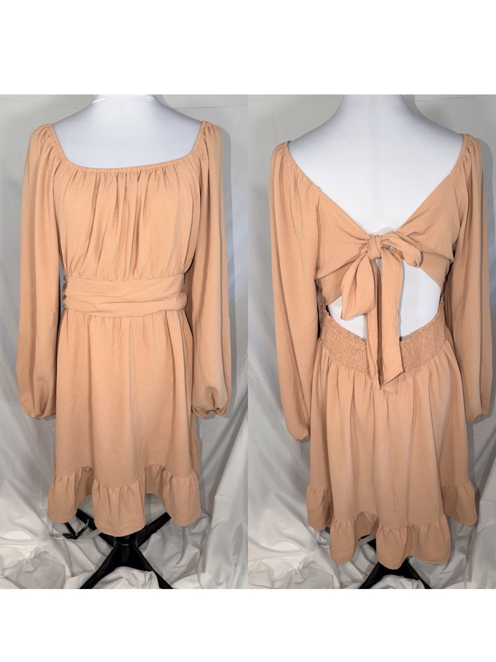 Long-Sleeve Tie-Back Mini Dress